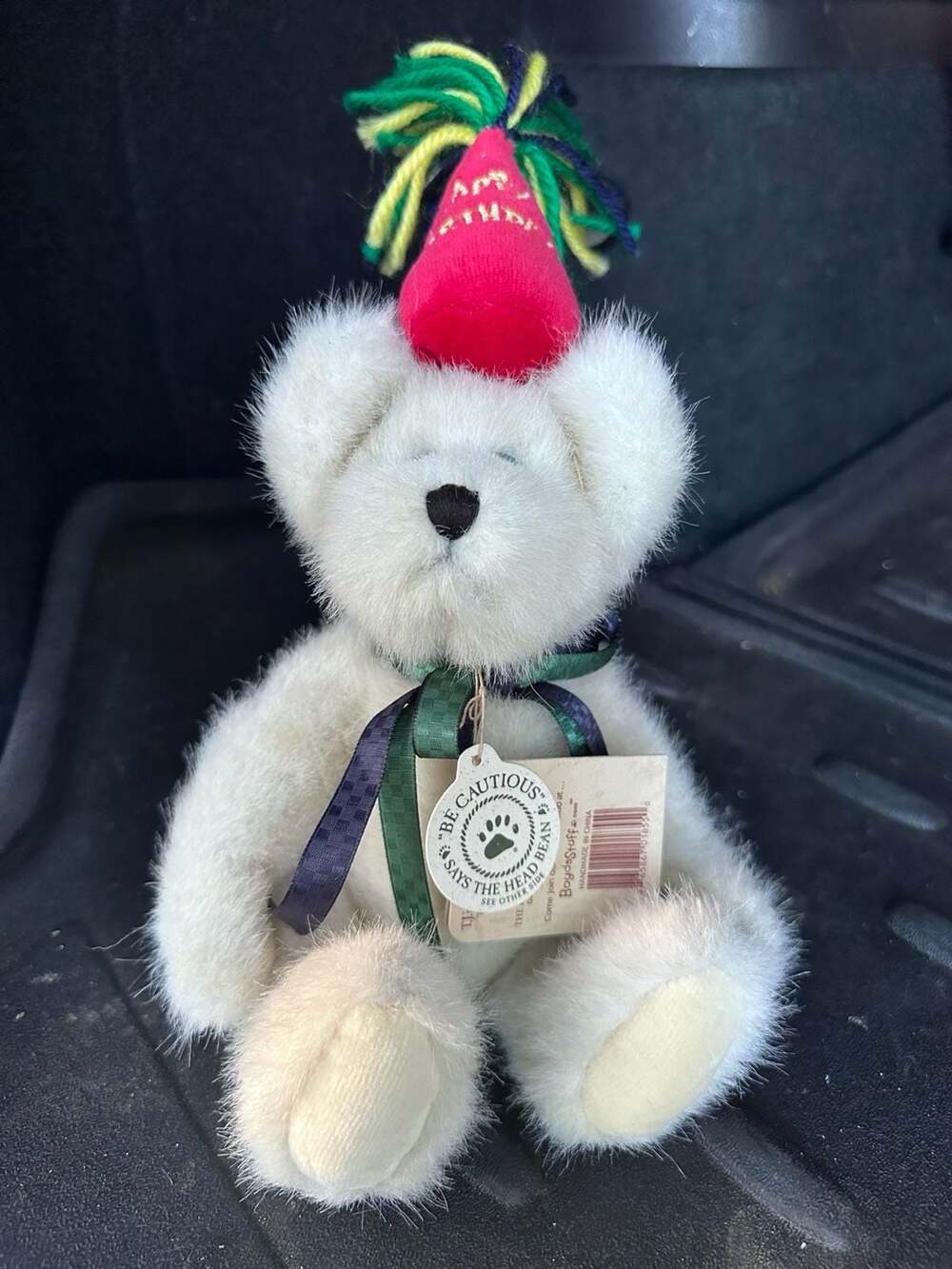 Boyds Collection Plush White Teddy Bear with Happy Birthday Party Hat